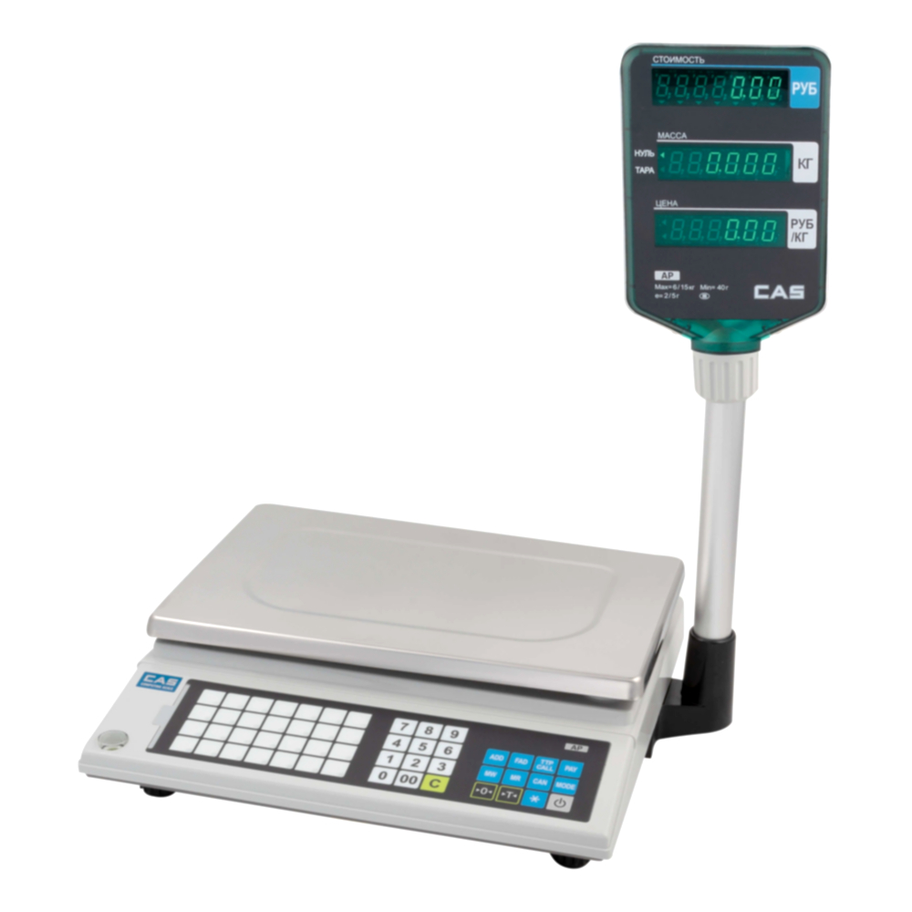 Торговые весы CAS AP-1 c интерфейсом RS 232 и памятью Торговые весы CAS AP-1 c интерфейсом RS 232 и памятью
