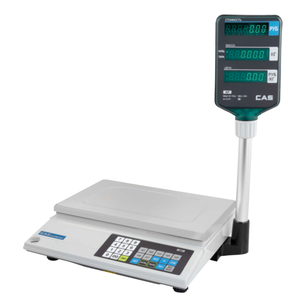 Торговые весы CAS AP-1 c интерфейсом RS 232 и памятью Торговые весы CAS AP-1 c интерфейсом RS 232 и памятью